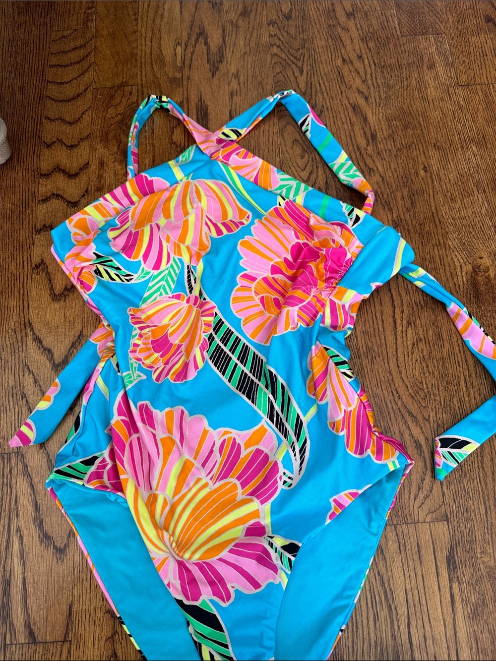Trina Turk Turquoise One-Piece Swimsuit with Pink & Orange Floral Print size 6